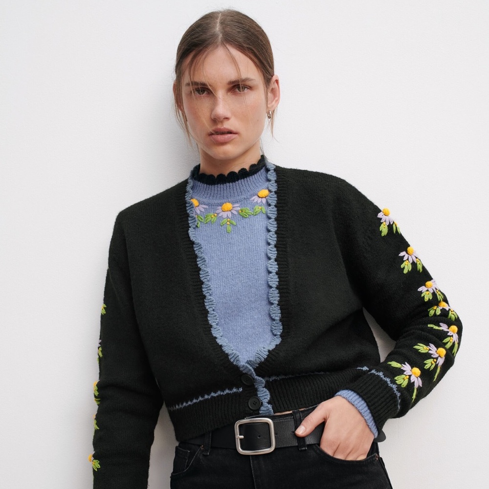NWOT Zara floral embroidered cardigan
